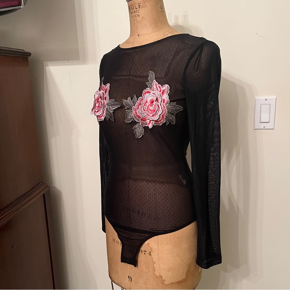 ASOS Sheer Mesh Floral Applique Bodysuit - Picture 3 of 7